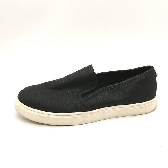 Express Womens Slip On Loafer Sneaker Black Snakeskin Side Elastic Gussets‎ 8 - Picture 1 of 9
